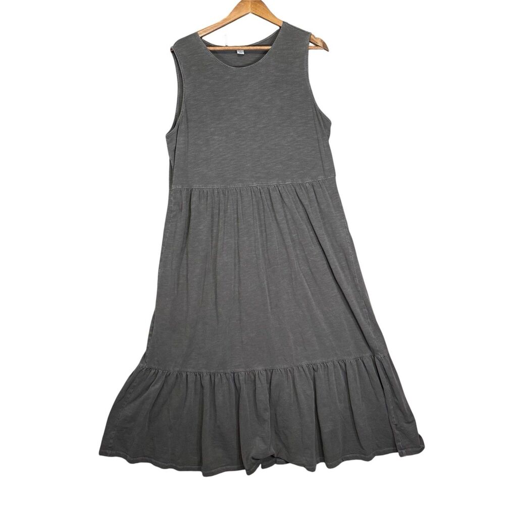 Old Navy Sleeveless Tiered Maxi Dress XL Grey Neutral Cotton Stretch Boho Flowy